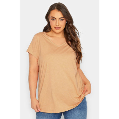 YOURS Curve Orange Marl Essential V-Neck T-Shirt