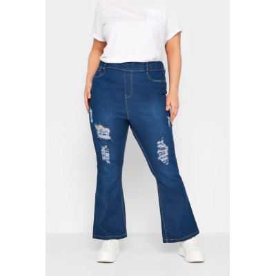 YOURS Curve Dark Blue Stretch Ripped HANNAH Bootcut Jeggings