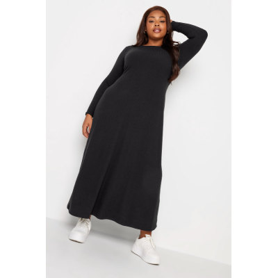 YOURS Curve Black Ribbed Swing Maxi Dress