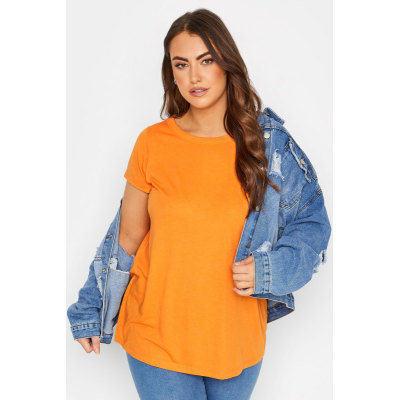 YOURS Curve Bright Orange Essential Short Sleeve T-Shirt