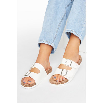 White Buckle Strap Footbed Sandals In Extra Wide EEE Fit