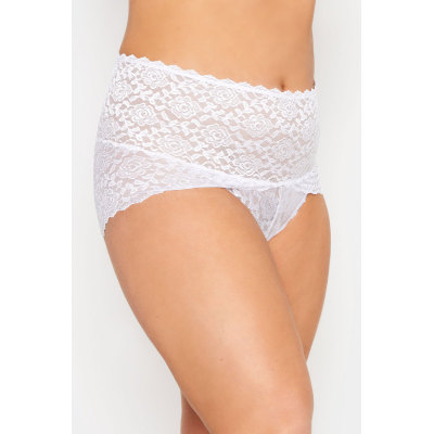 YOURS Curve White Hi Shine Lace Deep Waistband Full Briefs