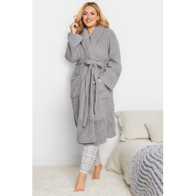 YOURS Curve Grey Borg Fleece Dressing Gown