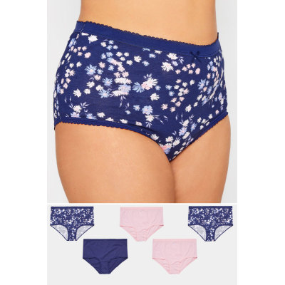 YOURS 5 PACK Curve Blue Ditsy Floral High Waisted Full Briefs