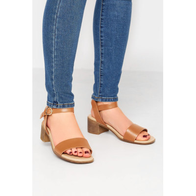 Tan Brown Strappy Low Heel Sandals In Extra Wide EEE Fit