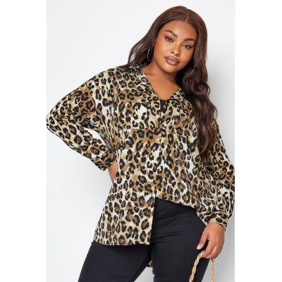YOURS Curve Brown Leopard Print Oversized Shirt