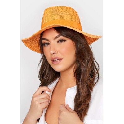 Orange Straw Fedora Hat