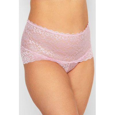 YOURS Curve Light Pink Hi Shine Lace Deep Waistband Full Briefs