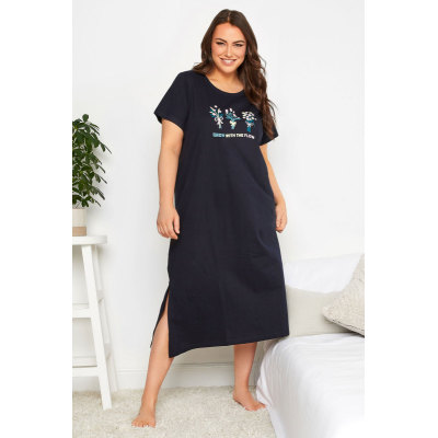 YOURS Curve Navy Blue 'Grow With The Flow' Midaxi Nightdress