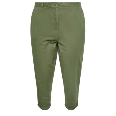 YOURS Curve Khaki Green Cropped Chino Trousers