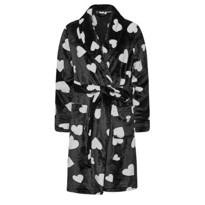 YOURS PETITE Curve Black Heart Print Dressing Gown