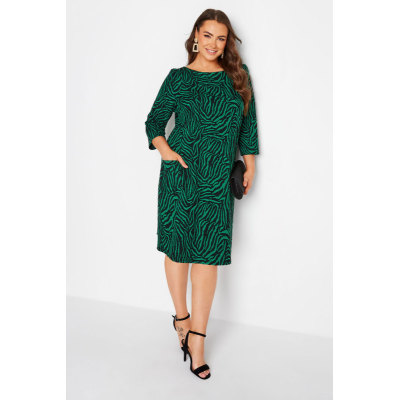 YOURS LONDON Curve Green Zebra Print Jacquard Knitted Pocket Dress