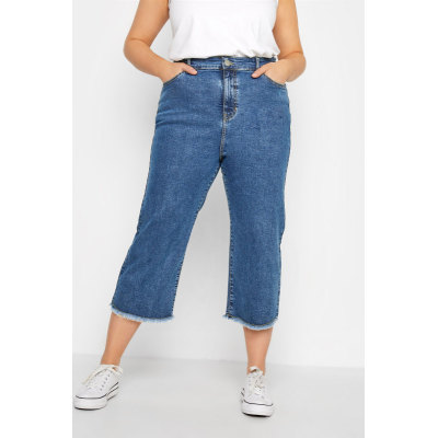 YOURS Curve Blue Stretch Wide Leg Cropped Jeans