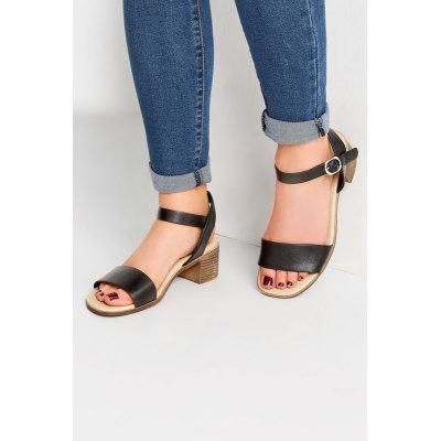 Black Strappy Low Heel Sandals In Extra Wide EEE Fit