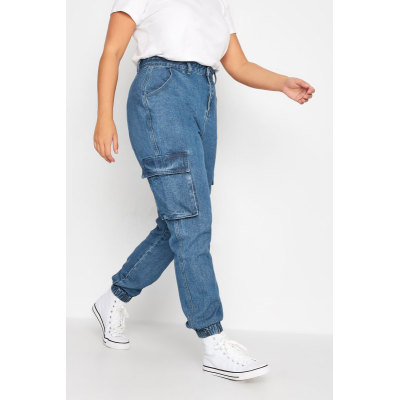 YOURS Curve Blue Cargo Pocket Jeans