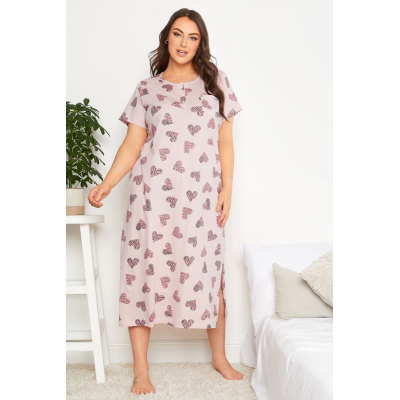 YOURS Curve Pink Animal Heart Print Midaxi Nightdress