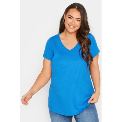 YOURS Curve Blue Essential V-Neck T-Shirt