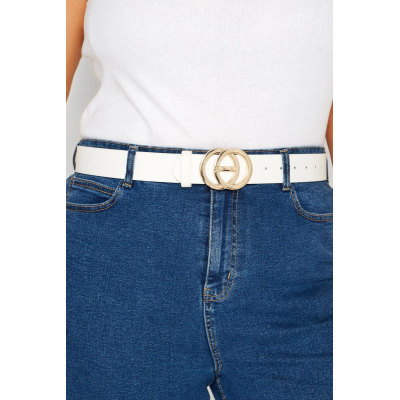 White Double Ring Faux Leather Belt