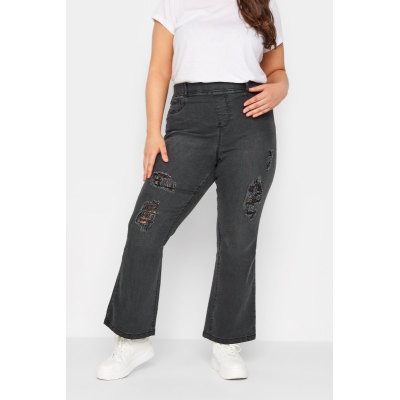 YOURS Curve Black Washed Ripped Pull-On HANNAH Bootcut Jeggings