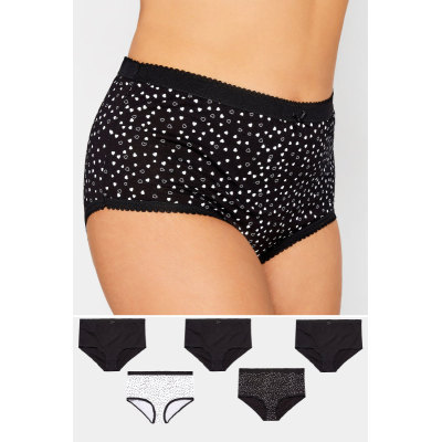 YOURS 5 PACK Curve Black Mini Heart Print High Waisted Full Briefs