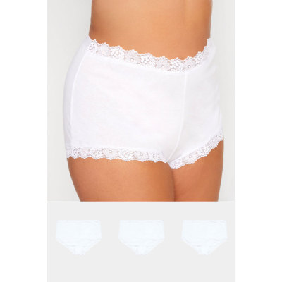 YOURS 4 PACK Curve White Lace Trim High Waisted Full Briefs