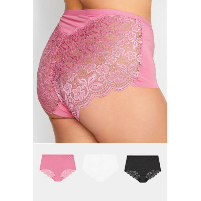 YOURS 3 PACK Curve Pink Lace Full Briefs