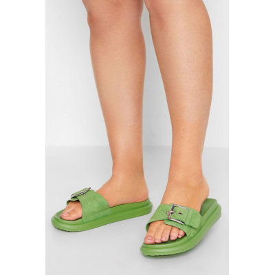 LIMITED COLLECTION Green Buckle Strap Mule Sandals In Wide E Fit & Extra Wide EEE Fit