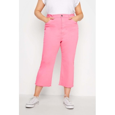YOURS Curve Pink Stretch Wide Leg Cropped Jeans