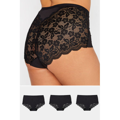 YOURS 3 PACK Curve Black Lace Full Briefs
