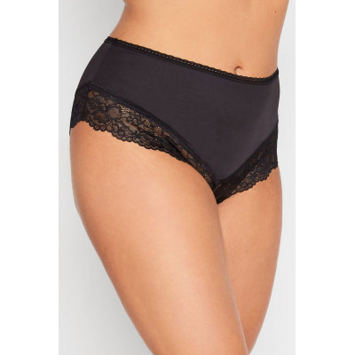 YOURS Curve Black Lace Trim High Waisted Brazilian Shorts